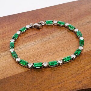925 Silver 6.5" Womens 2ct Green Emerald 1ct Diamond Tennis Bracelet New Jewelry